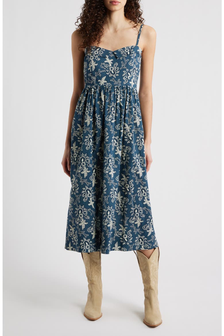 The Verse Cotton Midi Dress, Main, color, INDIGO BANDANA