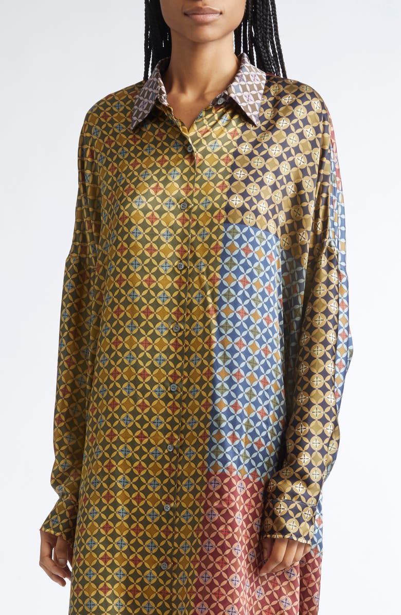 Dries Van Noten Dasia Tie Print Long Sleeve Silk Satin Shirtdress, Alternate, color, Dessin A