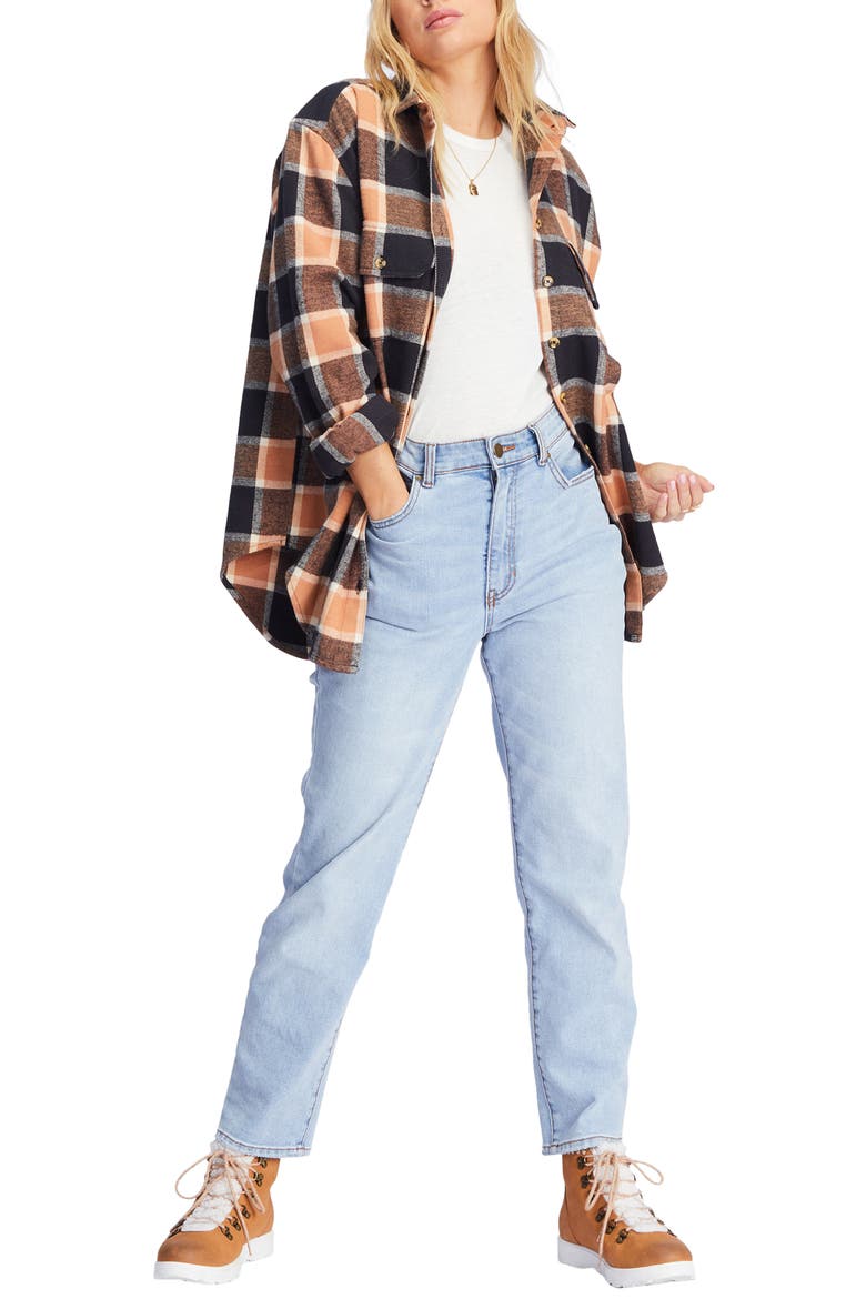 So Stoked Oversize Plaid Flannel Shirt, Alternate, color, TAN