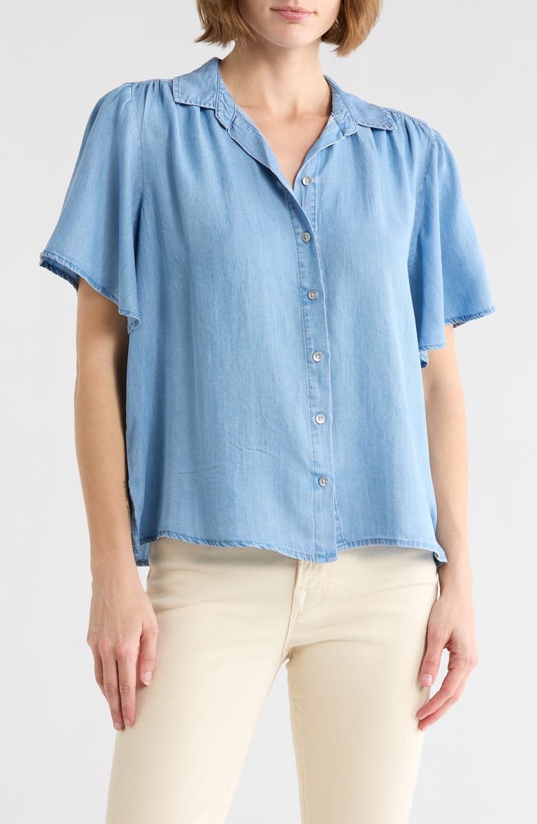 beachlunchlounge Greyson Short Sleeve Denim Button-Up Shirt, Main, color, Light Wash