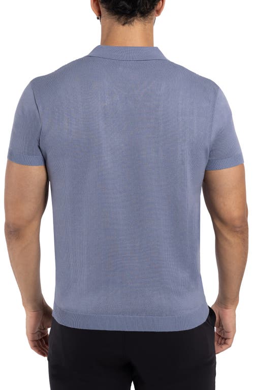 Spring + Mercer Cable Short Sleeve Johnny Collar Sweater In Heather Slate