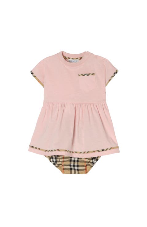 Check Trim Cotton Dress with Bloomers
