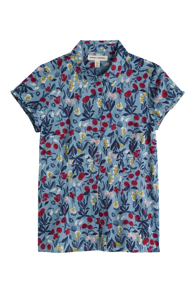 Rushmaker Floral Organic Cotton Voile Button-Up Shirt, Alternate, color, SPRING STEMS SEASCAPE MIX