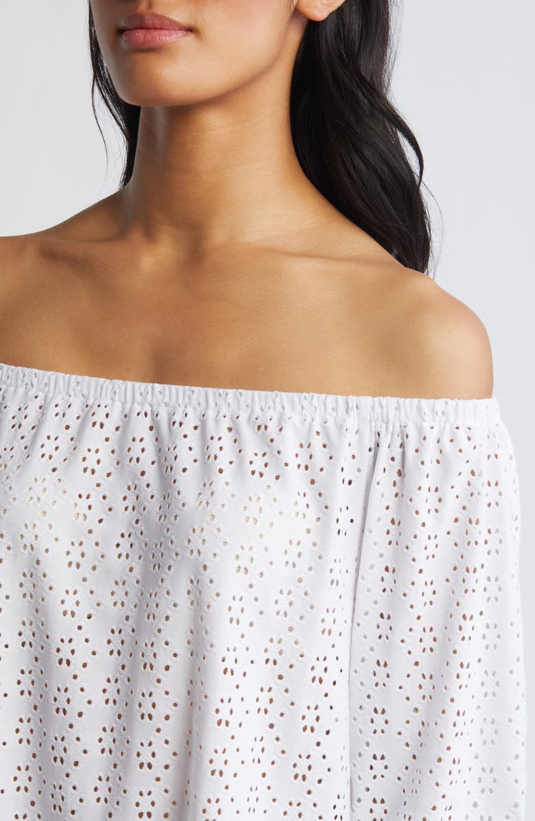 Loveappella Eyelet Off the Shoulder Top, Alternate, color, White