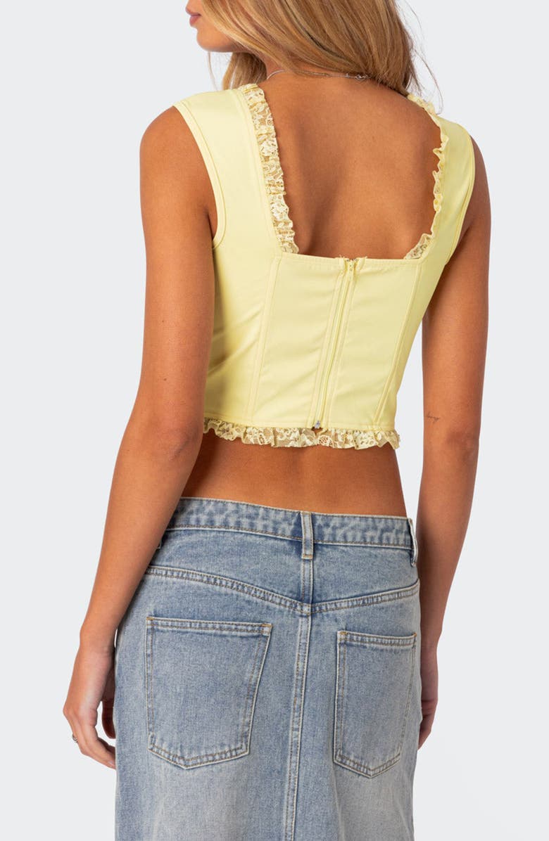 EDIKTED Lace Panel Corset Crop Top, Alternate, color, Yellow