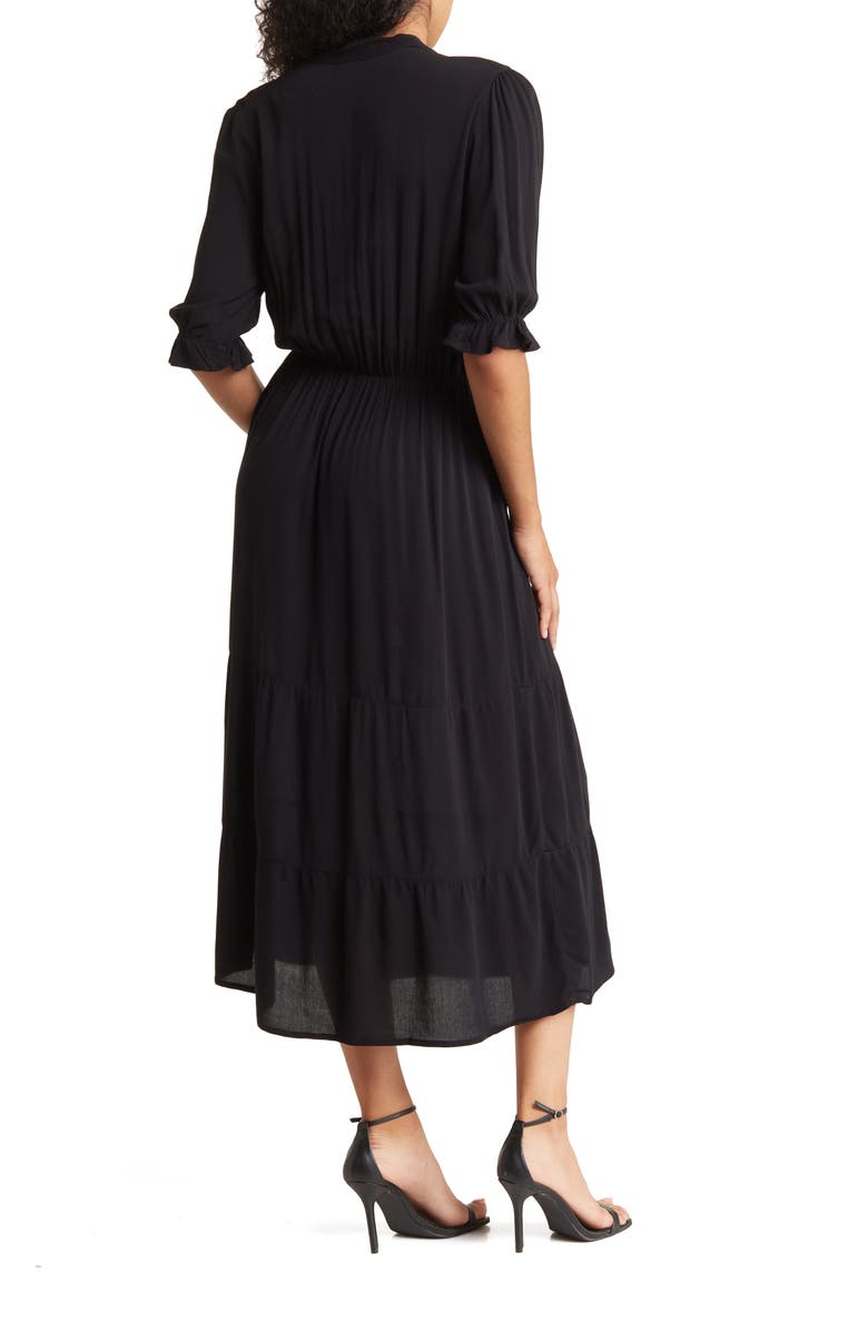 Bobeau Tie Neck Midi Tiered Dress, Alternate, color,