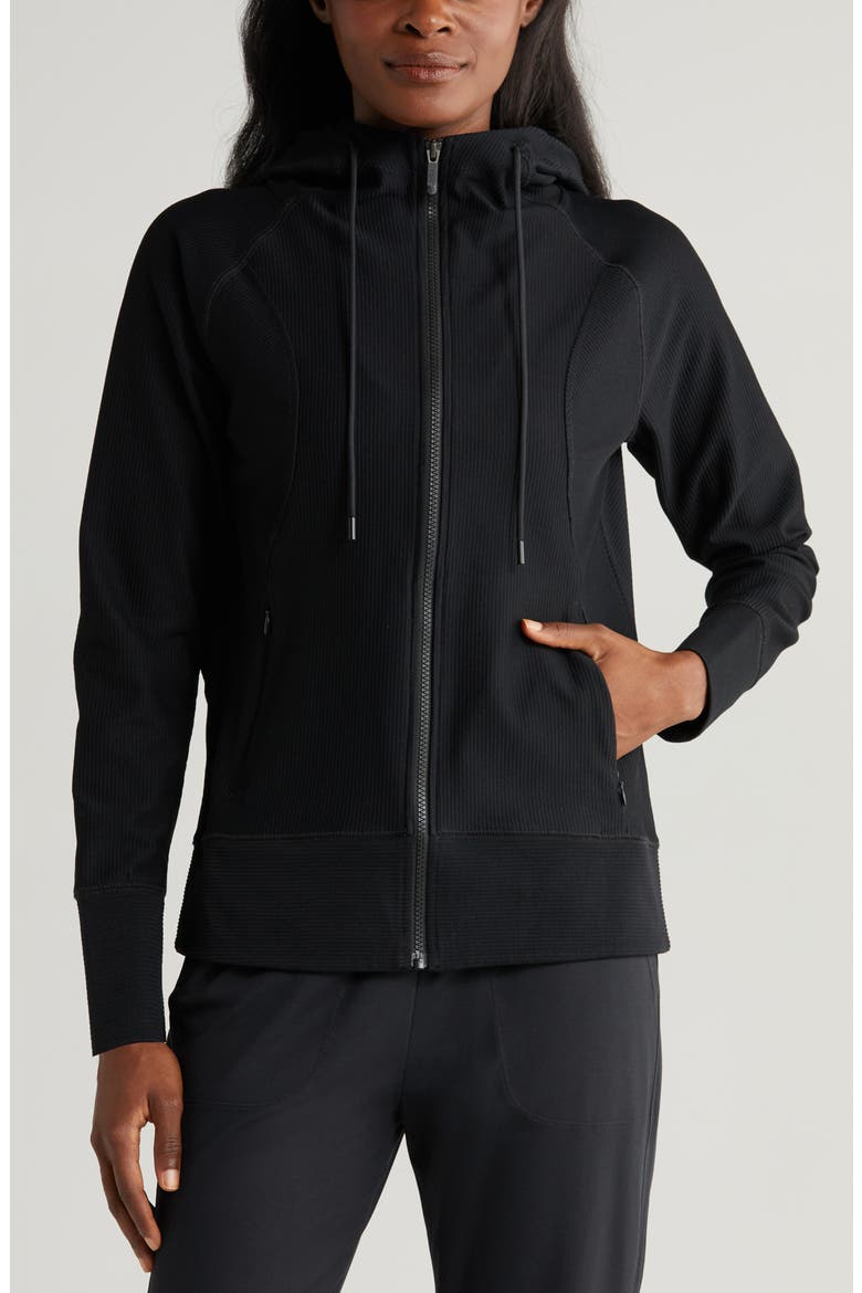 Echo Ottoman Rib Zip Hoodie, Alternate, color, BLACK