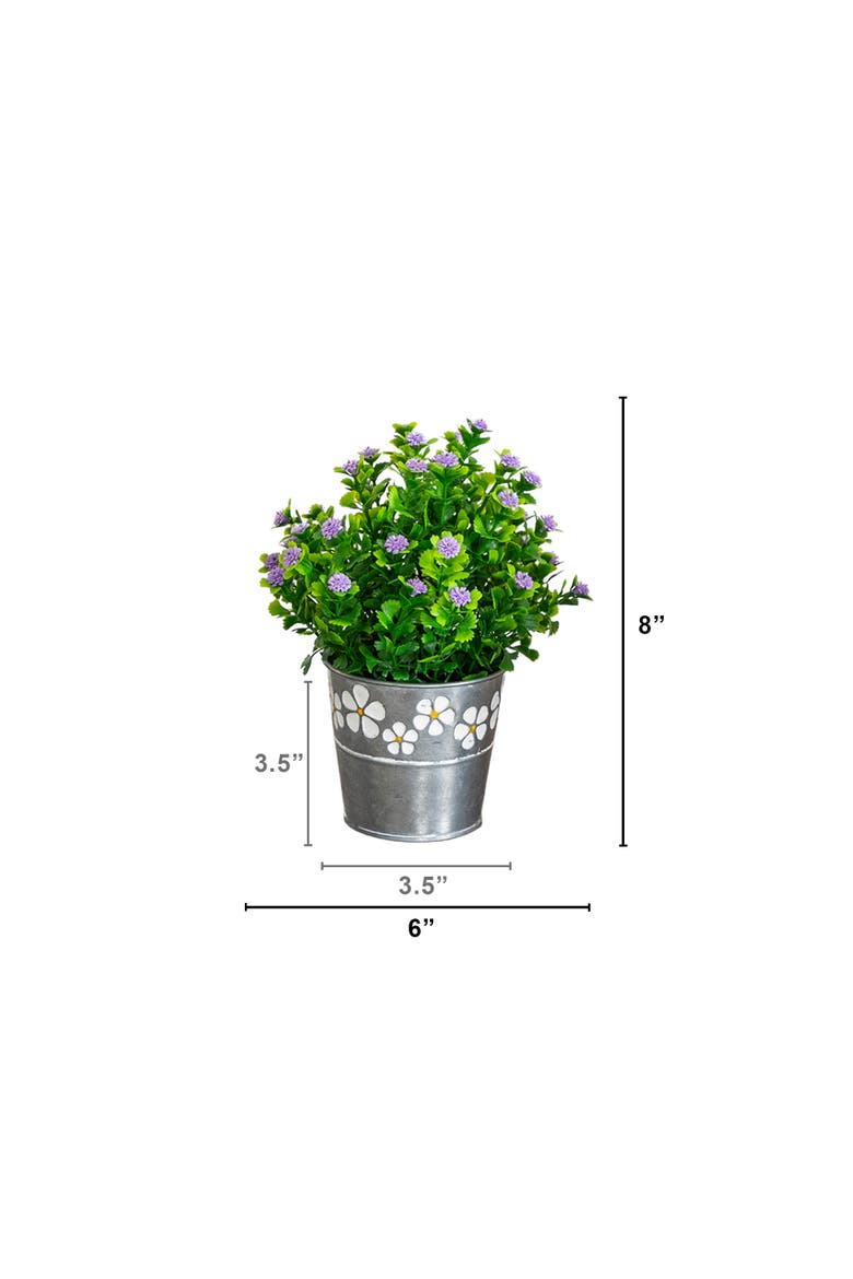 8-in Artificial Flowering Plant in Decorative Daisy Tin Planter - Set of 3, Alternate, color, Assortment 2