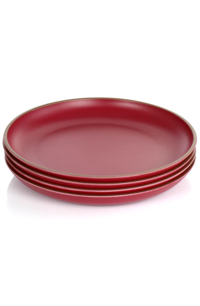Gibson Home Rockabye 4 Piece Melamine Dinner Plate Set, Alternate, color, Dark Pink