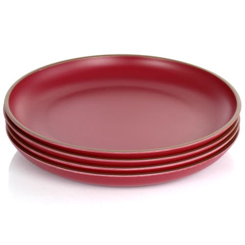 Gibson Home Rockabye 4 Piece Melamine Dinner Plate Set In Red