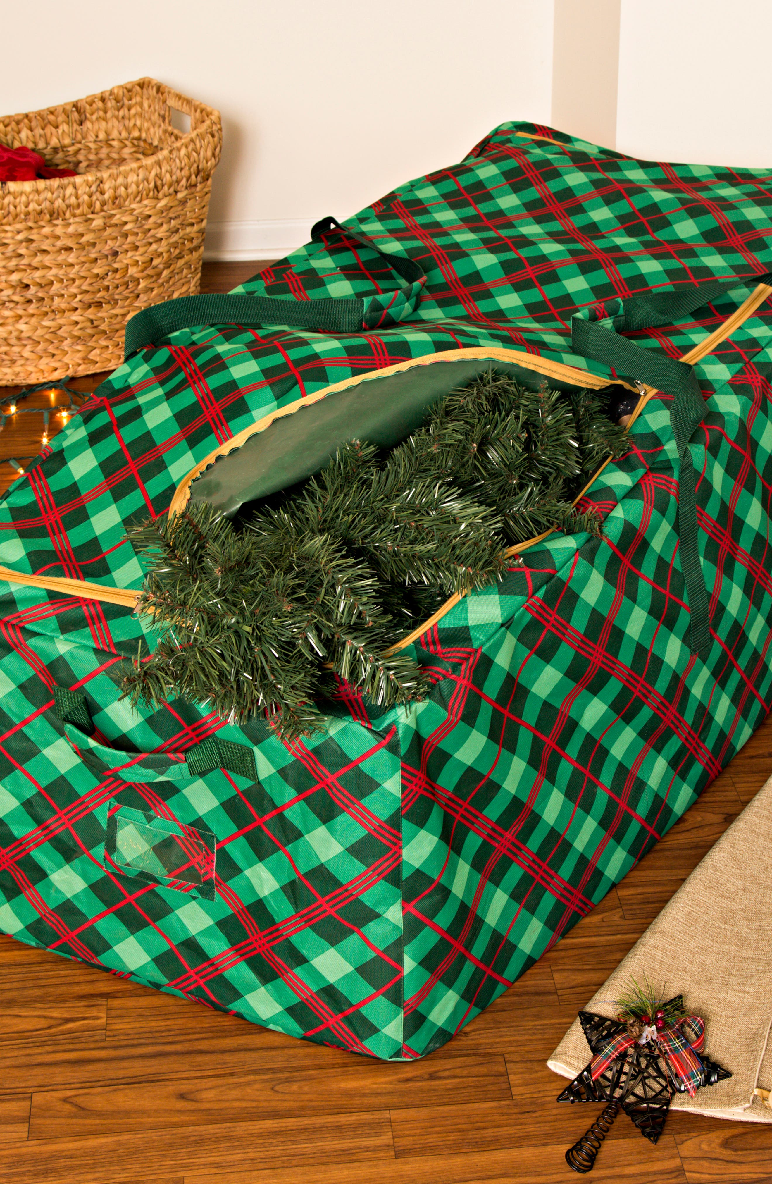HONEY-CAN-DO Plaid Rolling Tree Storage Bag - Red/Green | Nordstromrack
