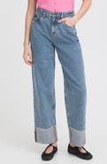 ICHI Foldover Cuff Wide Leg Jeans