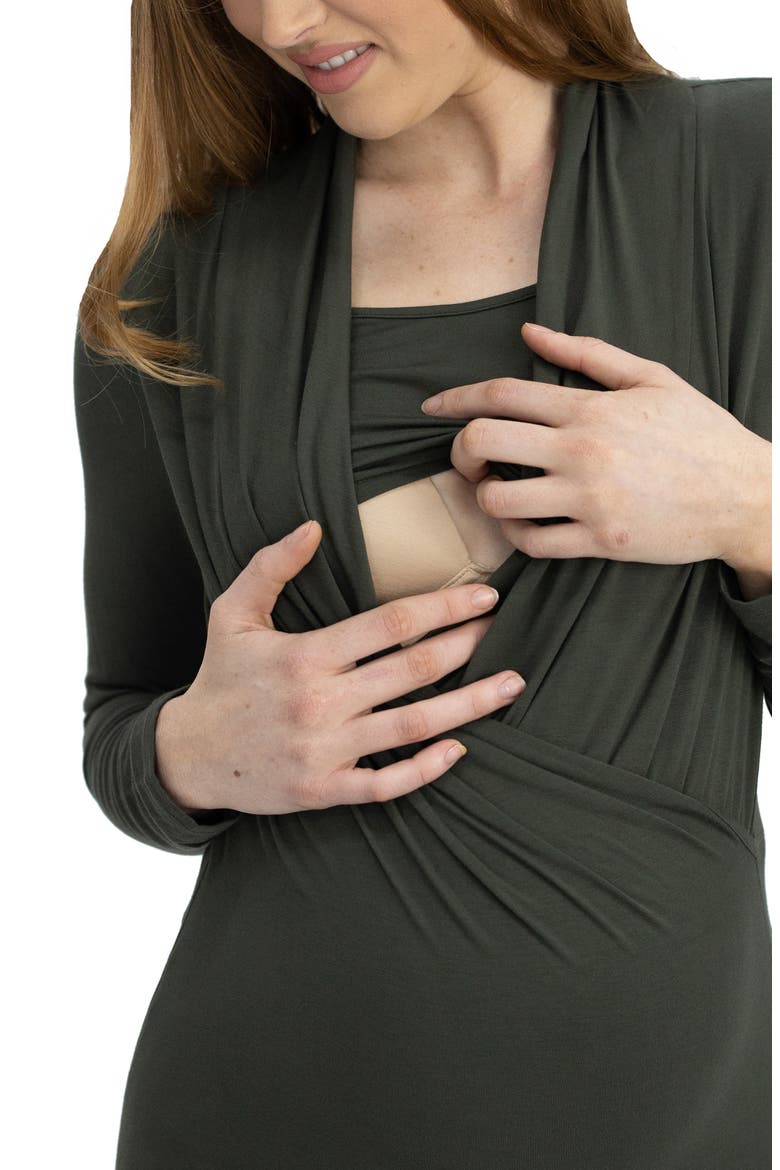 Long Sleeve Maternity/Nursing Top, Alternate, color, KHAKI