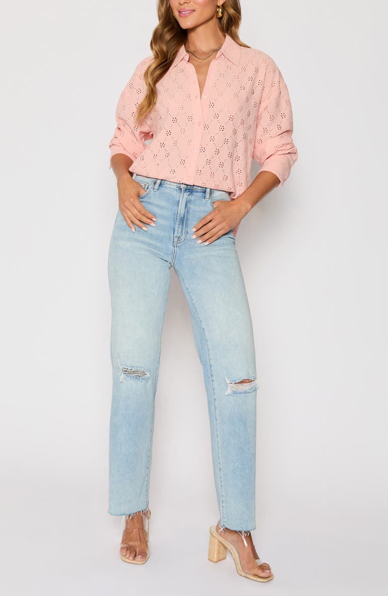 VICI Collection Amber Eyelet Crepe Button-Up Shirt, Alternate, color, Peach