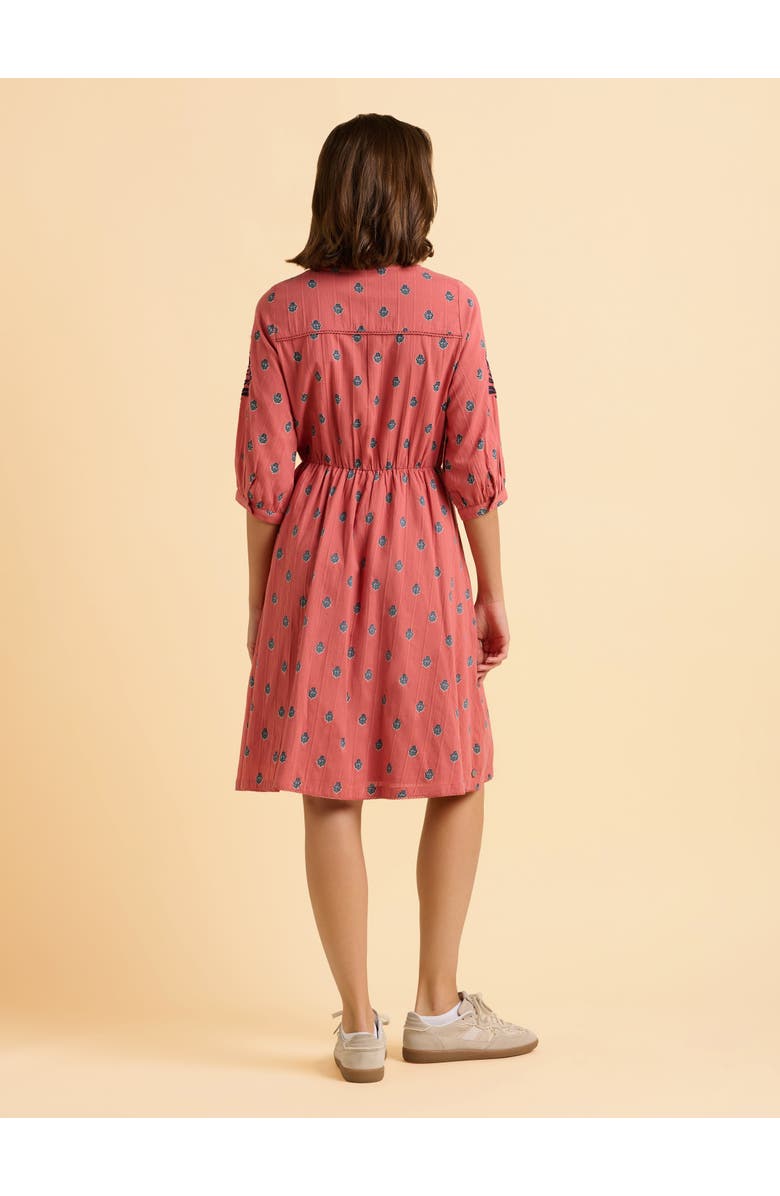 Brakeburn Rolling 3/4 Sleeve Round Neck Midi Dress, Alternate, color, Pink