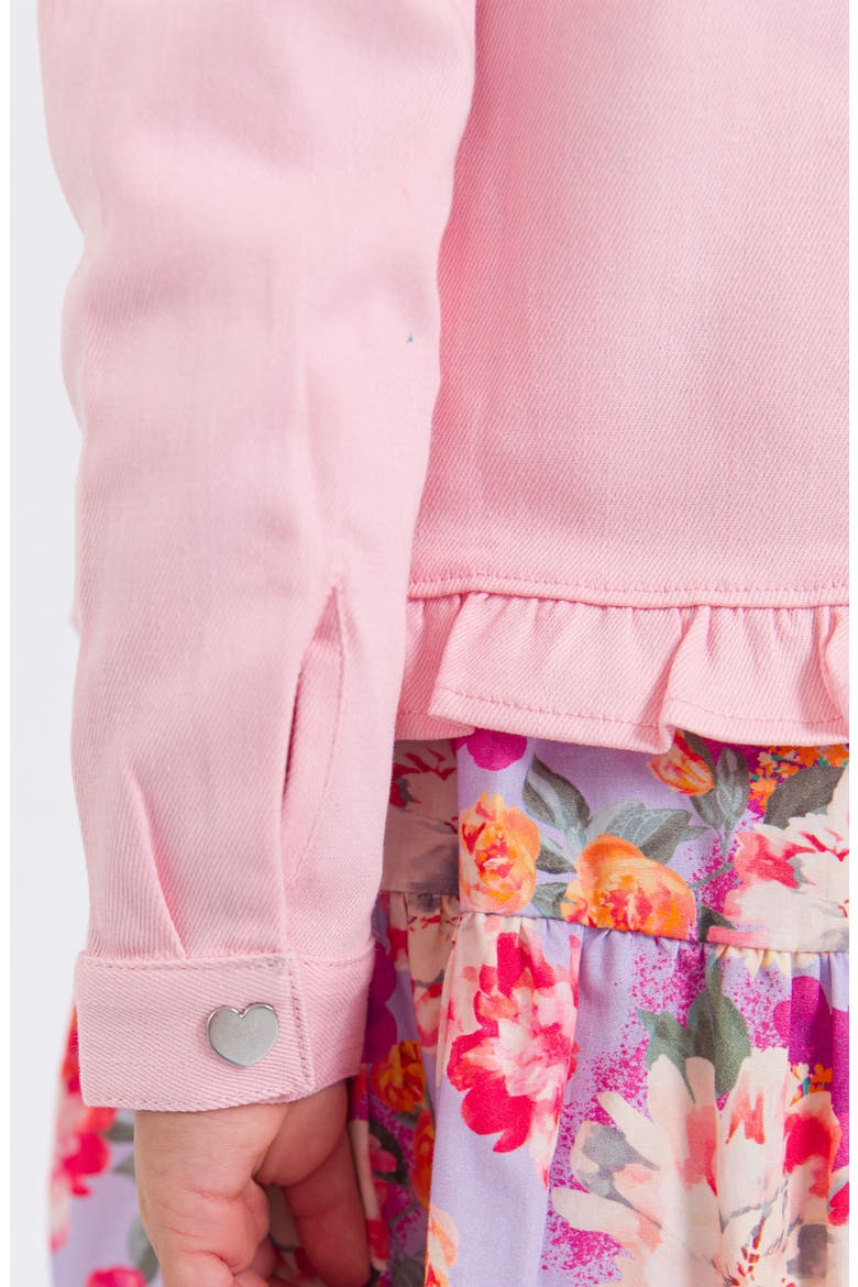 Ruffle Hem Denim Jacket, Alternate, color, PINK