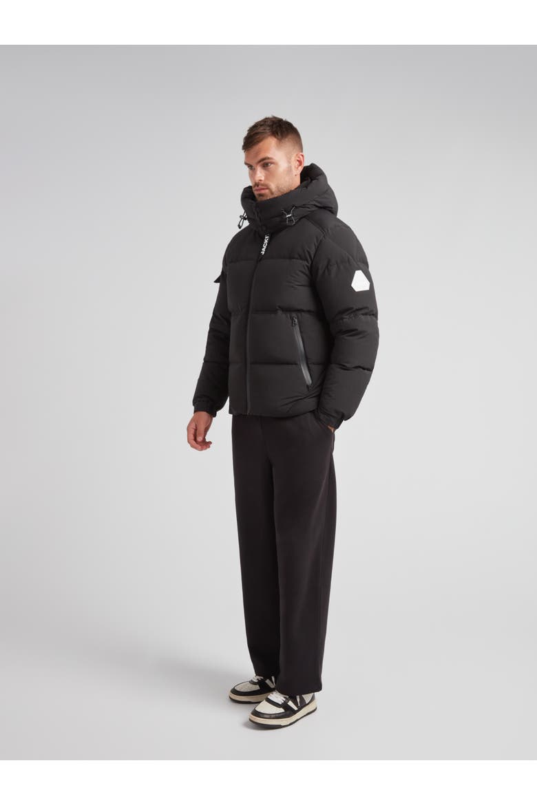 EZ Water Hooded Puffer Racer Jacket, Alternate, color, MATT BLACK
