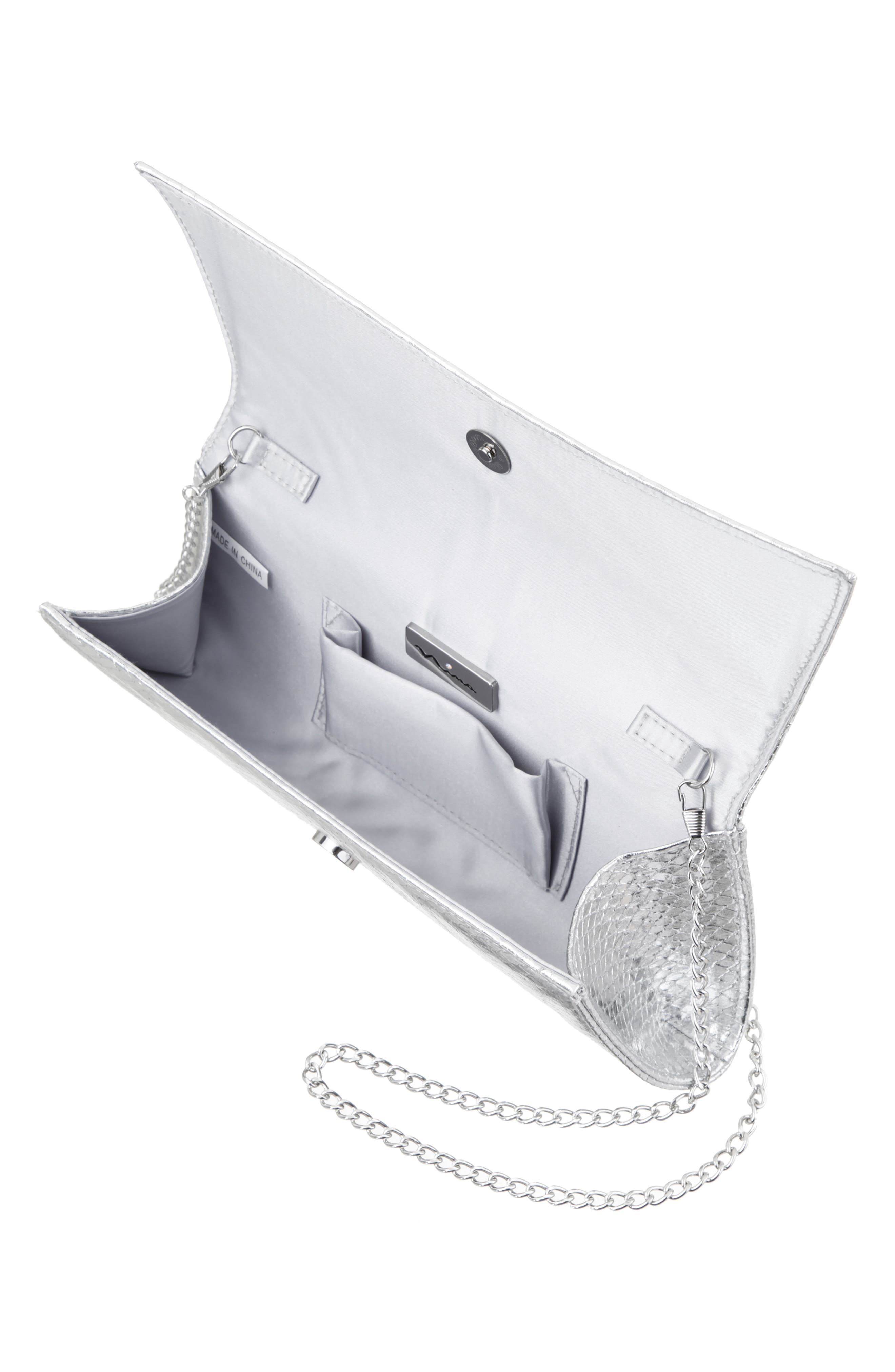Nina Kallie Embossed Metallic Clutch, Alternate, color, Silver
