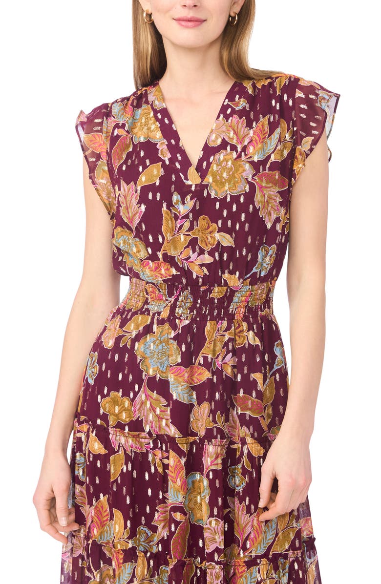 Vince Camuto Foil Tiered Maxi Dress, Alternate, color, Apple Red