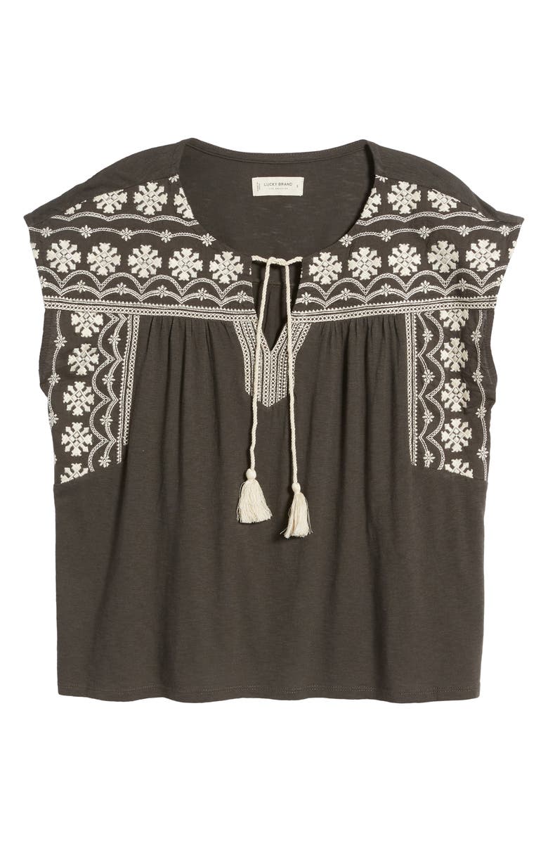 Lucky Brand Embroidered Cotton Blend Peasant Top, Alternate, color, Raven