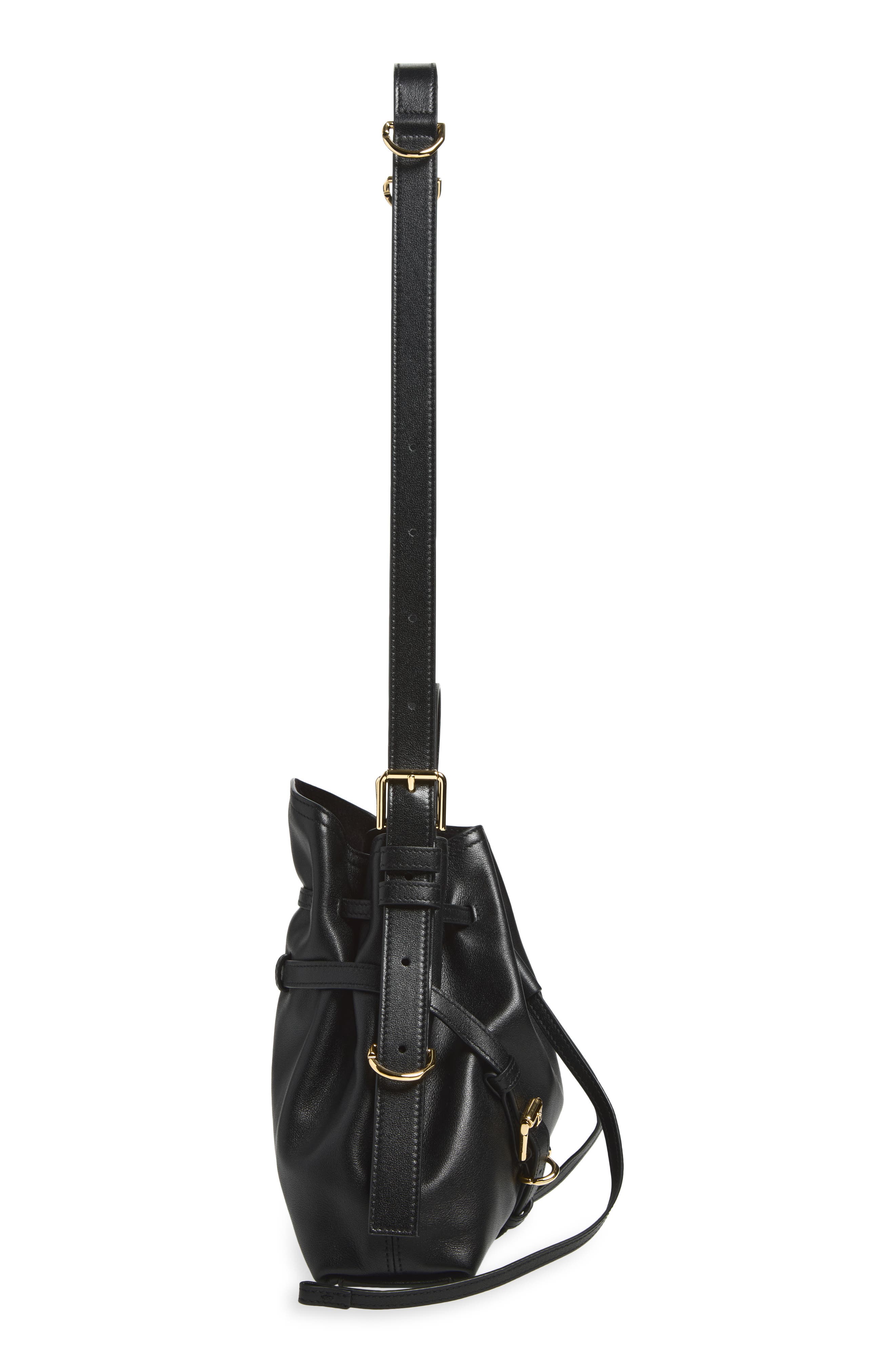 Small Voyou Leather Bucket Bag, Alternate, color, BLACK