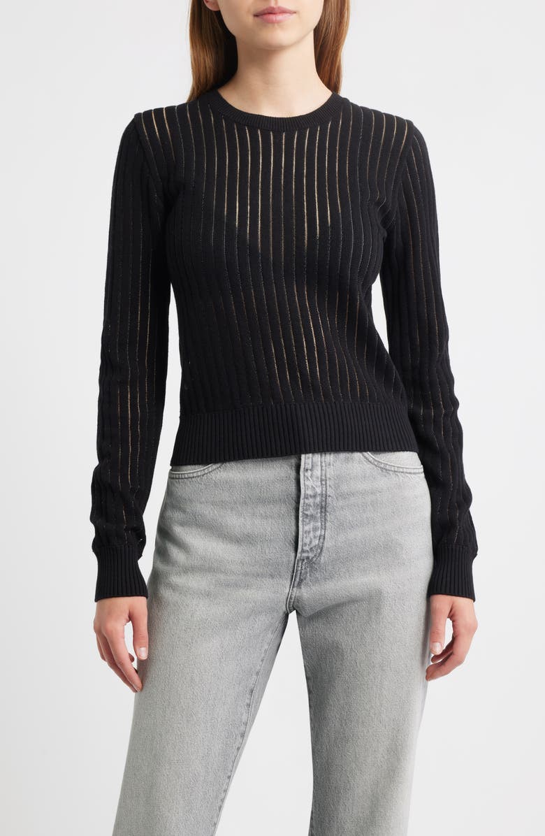 FRAME The Sheer Stripe Sweater, Main, color, Black