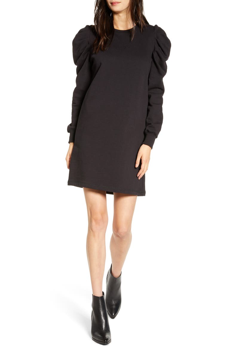 Janine Long Sleeve Shift Dress, Main, color, BLACK