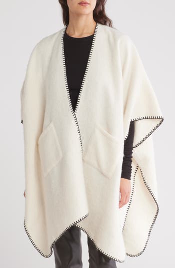 Natasha Whipstitch Open Front Cardigan In Ivory