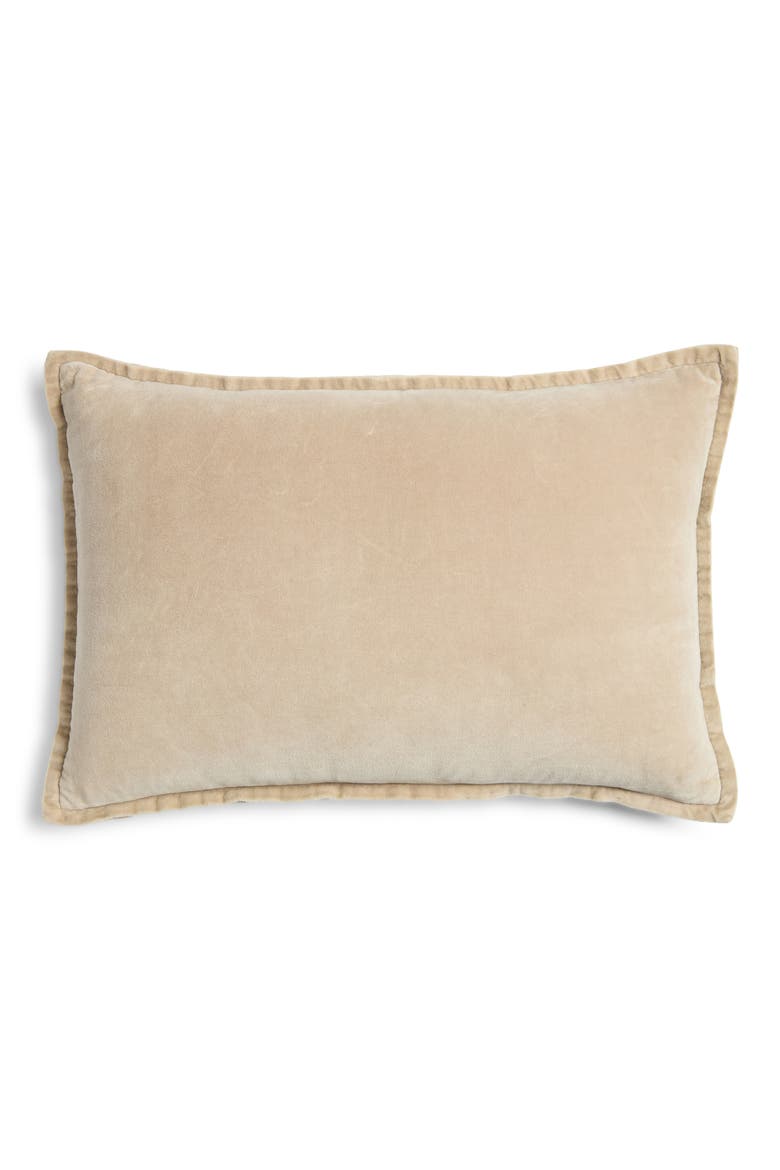 Double Flange Cotton Velvet Accent Pillow, Main, color, BEIGE STRING