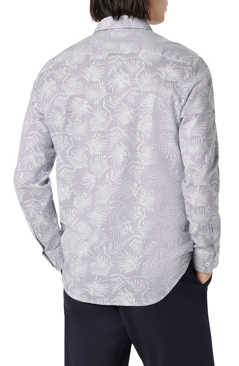 Bugatchi Julian Stripe Leaf Print Stretch Button-Up Shirt, Alternate, color, 