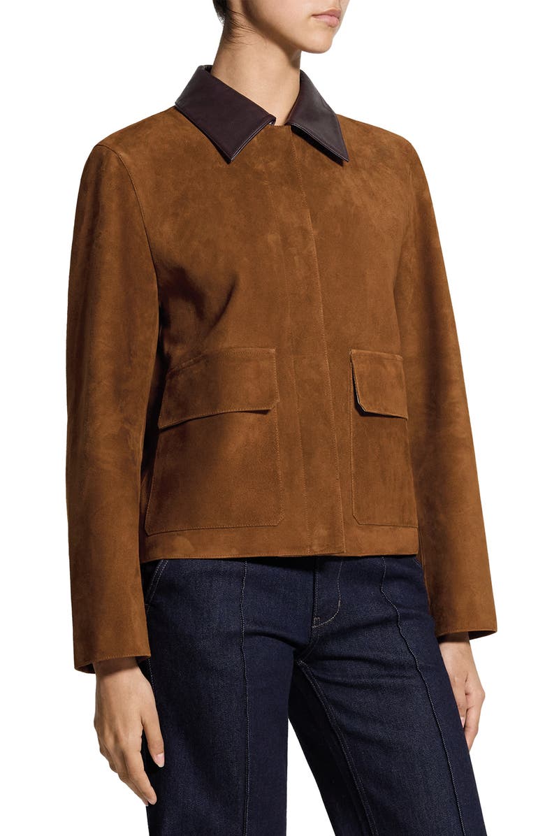 Theory Boxy Suede & Leather Jacket, Alternate, color, Tan - E0l