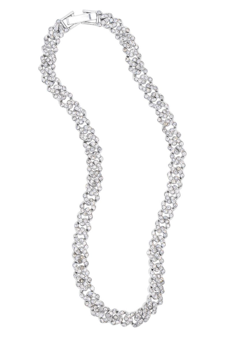 Crystal Pavé Curb Link Chain Anklet, Alternate, color, SILVER