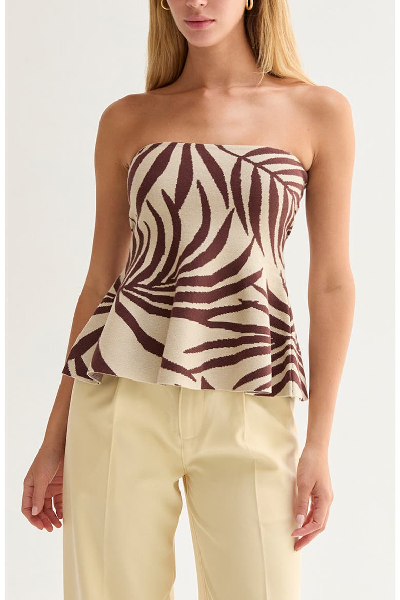 Leaf Print Jacquard Knit Peplum Top, Main, color, Cream/Brown