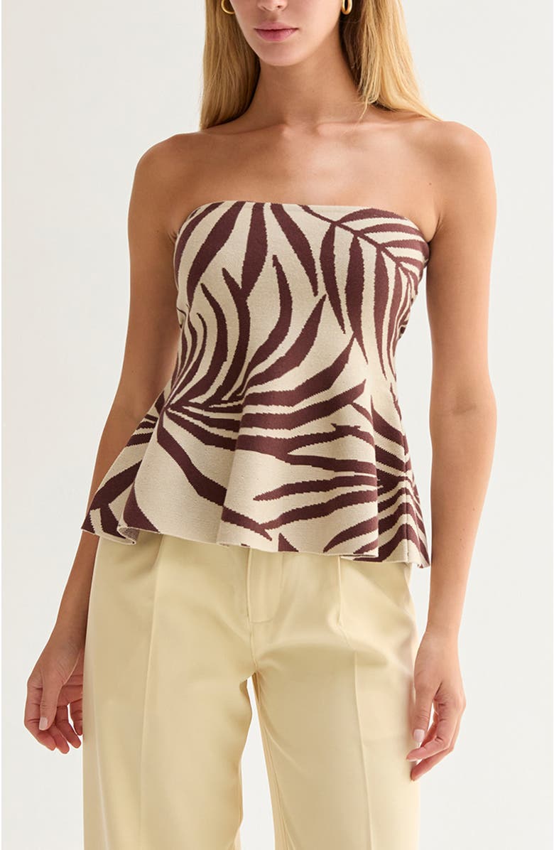 CRESCENT Leaf Print Jacquard Knit Peplum Top, Main, color, Cream/Brown
