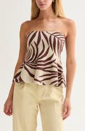 CRESCENT Leaf Print Jacquard Knit Peplum Top