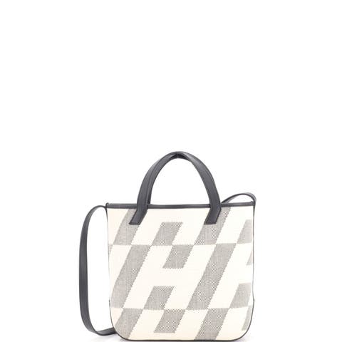 Cabas H en Biais Tote Canvas with Leather 27