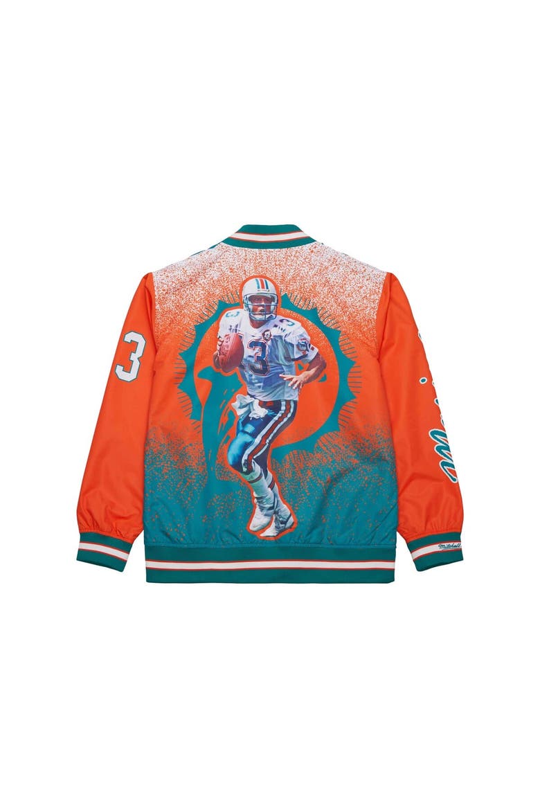 Men's Mitchell & Ness Dan Marino Aqua Miami Dolphins Retired Player Graphic Full-Zip Satin Jacket, Alternate, color, Aqua