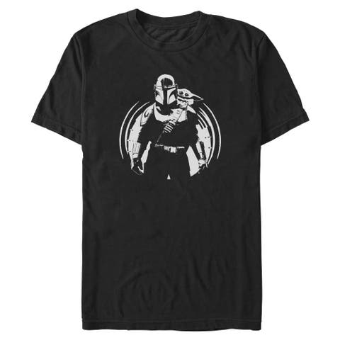 Men's Star Wars The Mandalorian and Grogu Black and White Sketch  Graphic T-Shirt