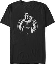 Star Wars: The Mandalorian and Grogu Mens Star Wars The Mandalorian and Grogu Black and White Sketch T Shirt
