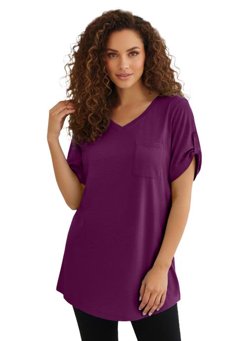 Plus Size Slub V-Neck Boyfriend Tunic Top (Plus)