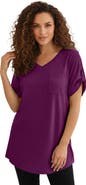 Roaman's Plus Size Slub V-Neck Boyfriend Tunic Top