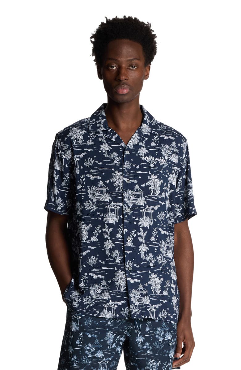 Lyle & Scott Botanical Garden Print Resort Shirt, Alternate, color, Dark Navy