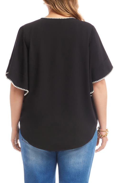 Karen Kane Edge Stitch Flutter Sleeve Top In Black
