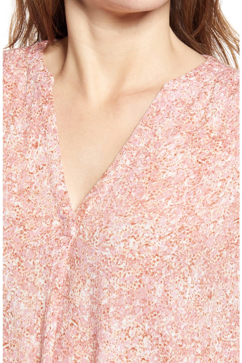 V-Neck Long Sleeve Crinkle Crepe Shirt, Alternate, color, PURPLE- PINK SUNFLOWER