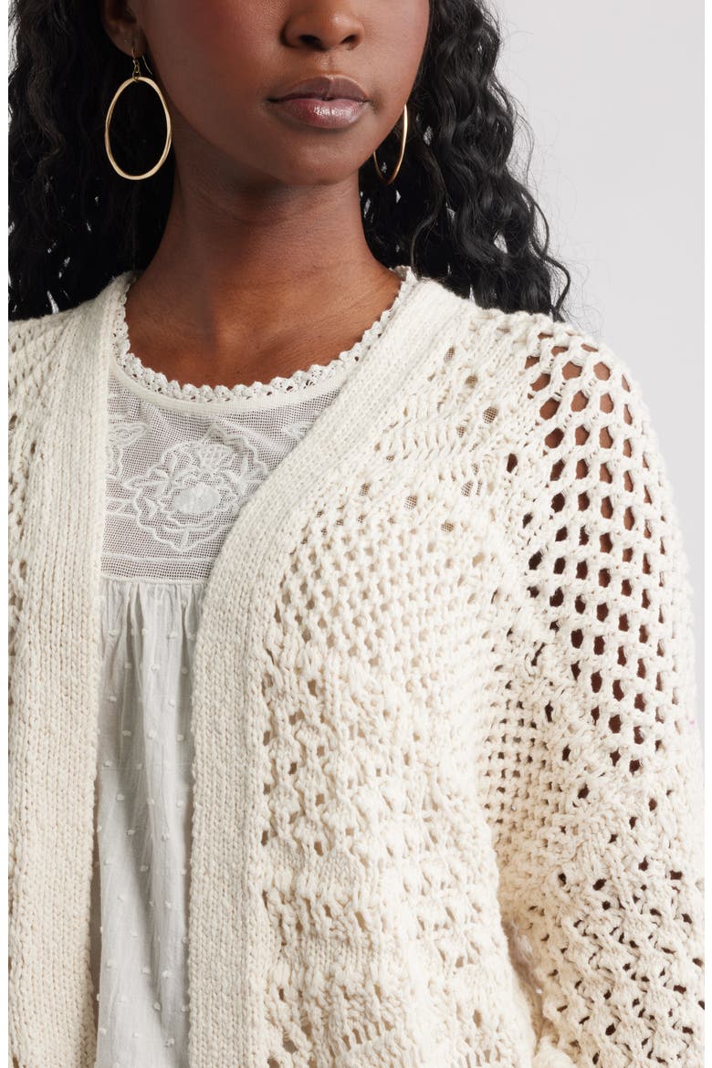 Openwork Slouchy Cotton Cardigan, Alternate, color, IVORY DOVE