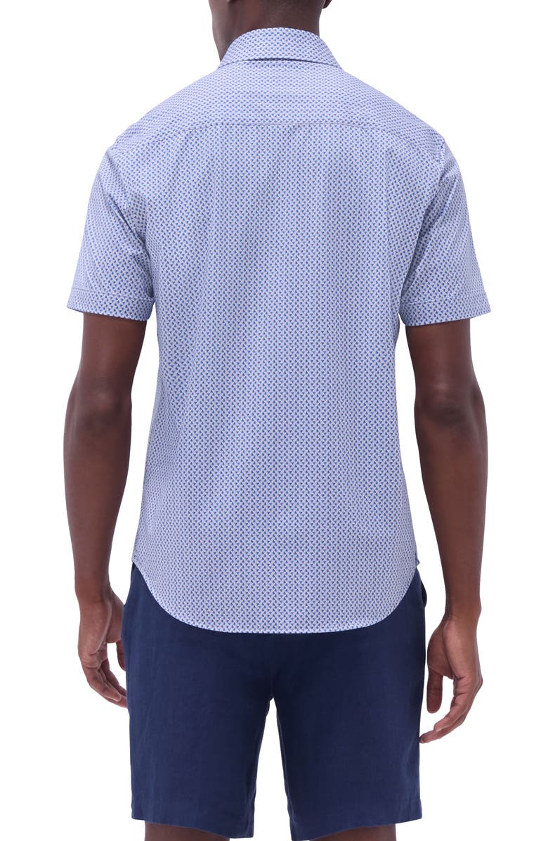 Bugatchi Miles OoohCotton<sup>®</sup> Heart Print Short Sleeve Button-Up Shirt, Alternate, color, Cobalt