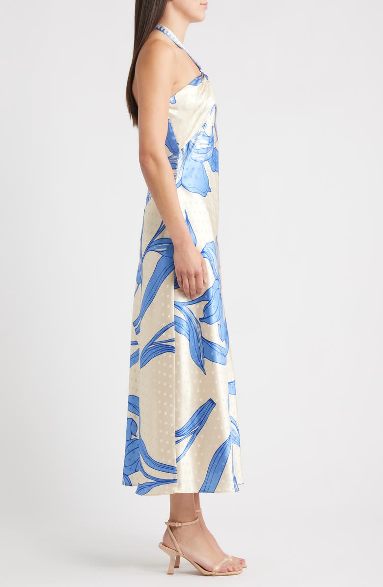 CIEBON Runie Floral Satin Halter Dress, Alternate, color, Blue