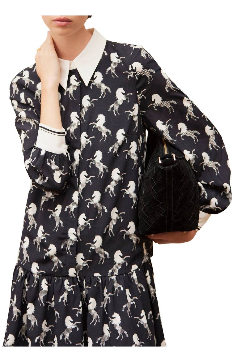 Horse Print Mini Shirt Dress, Alternate, color, Black