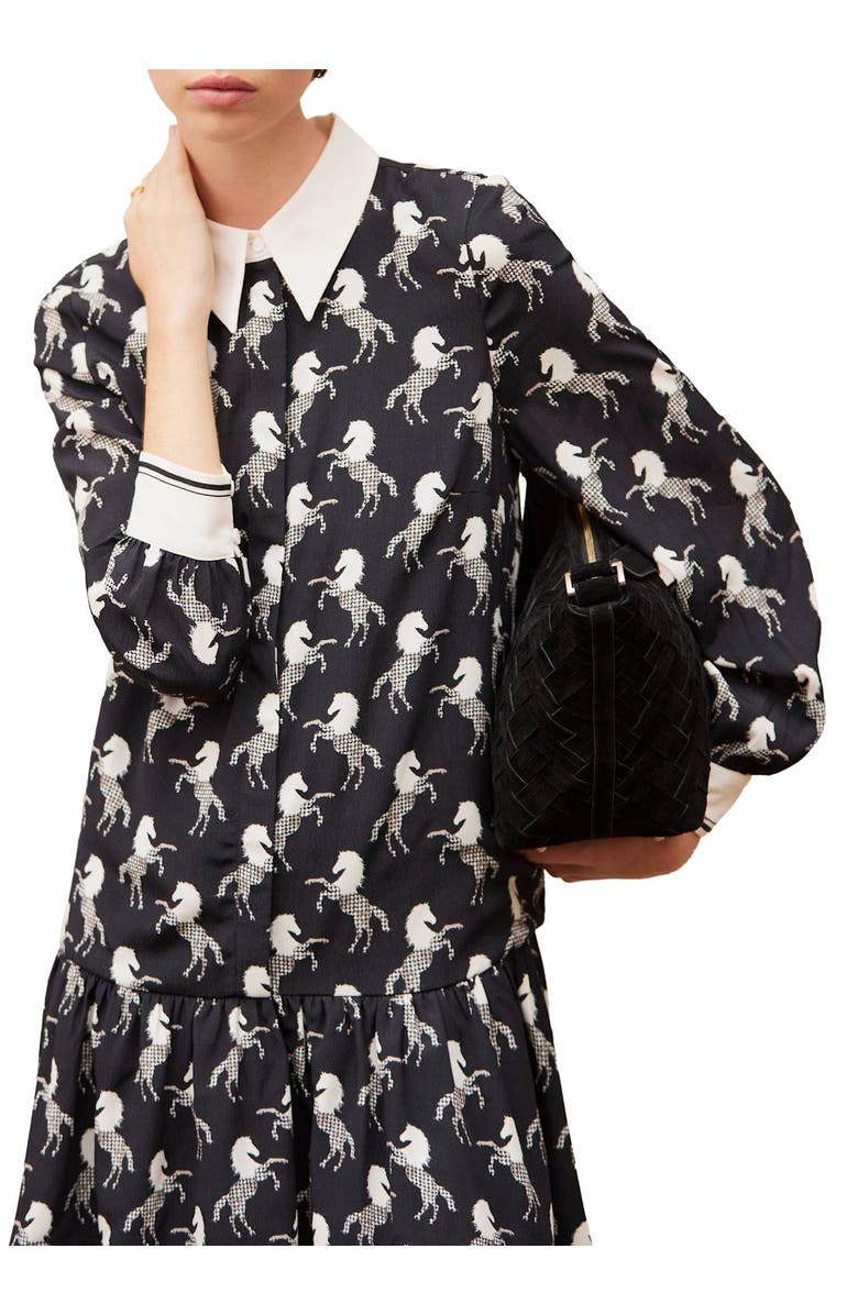 MINT VELVET Horse Print Mini Shirt Dress, Alternate, color, Black