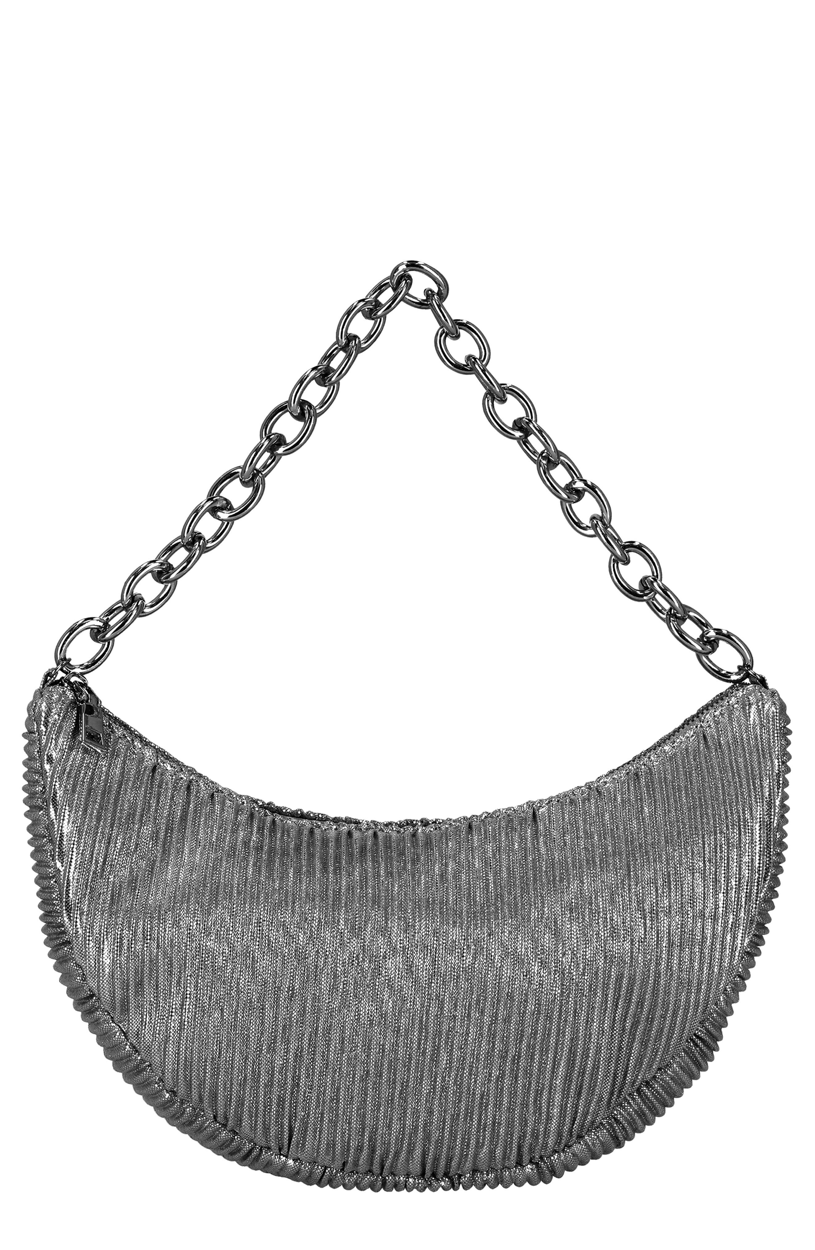 Jessica McClintock Maya Metallic Rib Shoulder Bag, Main, color, 